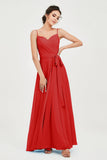 Spaghetti Straps Chiffon Bridesmaid Dress Sweetheart A line Formal Evening Dresses Gowns