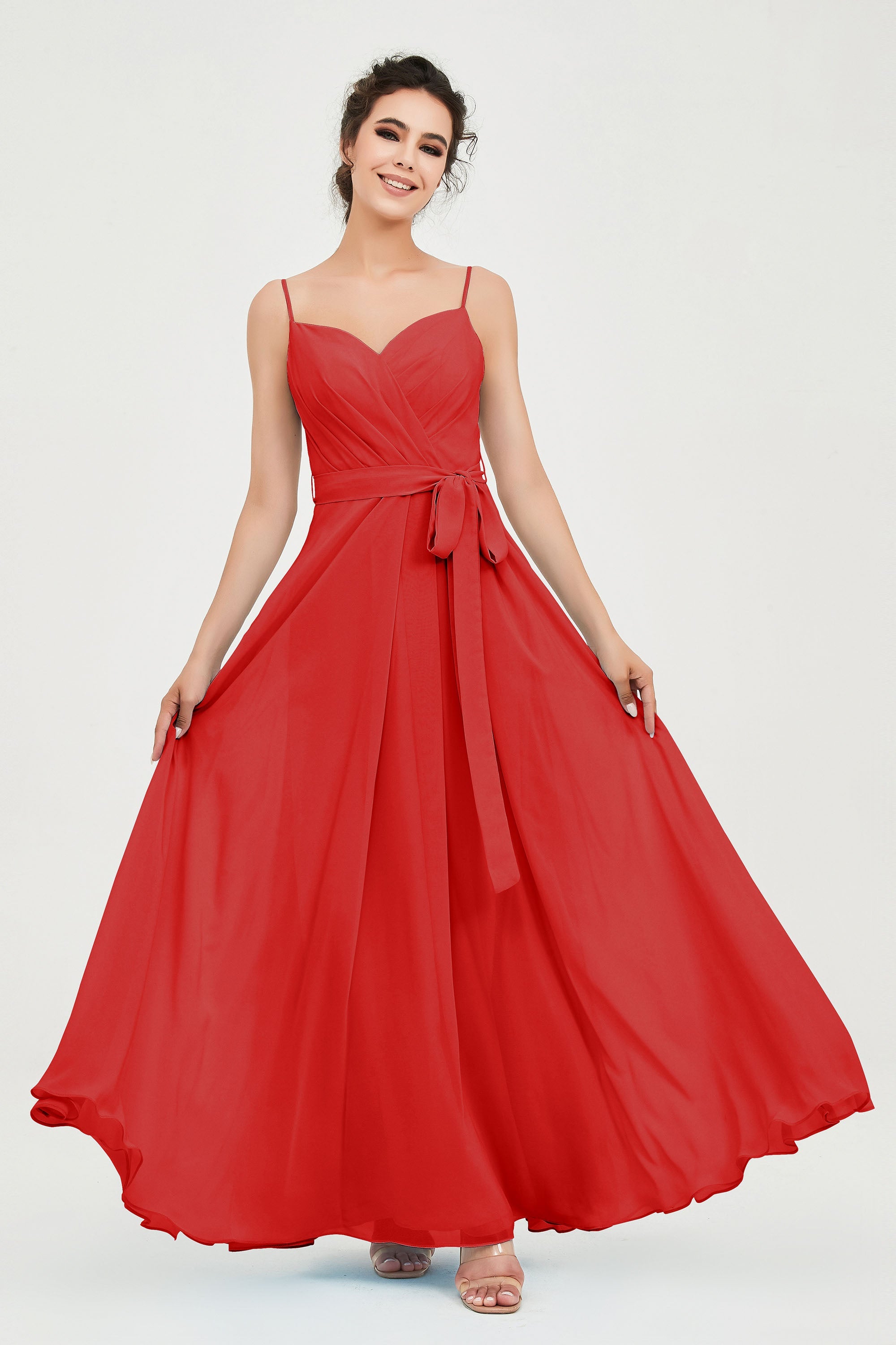 Spaghetti Straps Chiffon Bridesmaid Dress Sweetheart A line Formal Evening Dresses Gowns