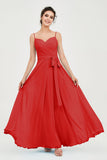 Spaghetti Straps Chiffon Bridesmaid Dress Sweetheart A line Formal Evening Dresses Gowns