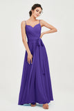 Spaghetti Straps Chiffon Bridesmaid Dress Sweetheart A line Formal Evening Dresses Gowns