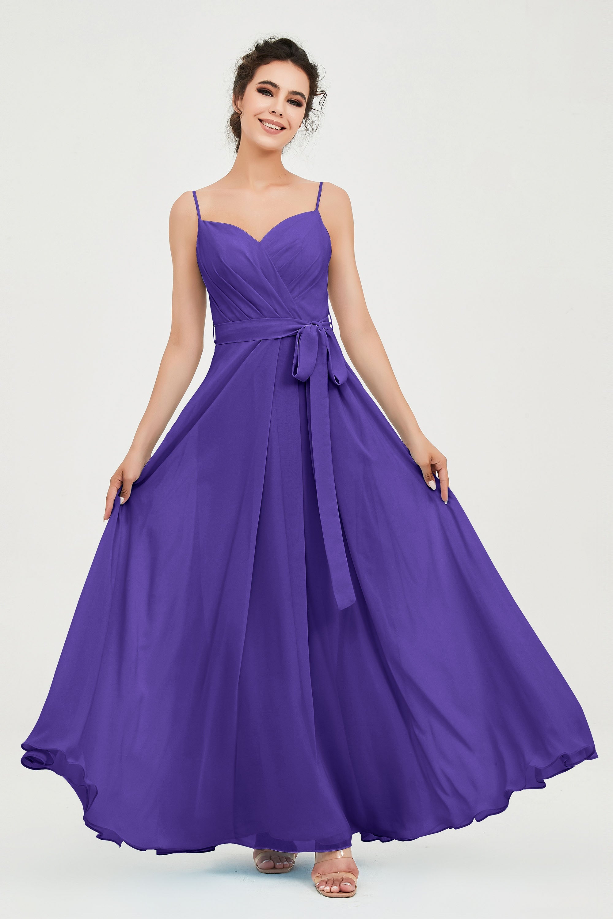 Spaghetti Straps Chiffon Bridesmaid Dress Sweetheart A line Formal Evening Dresses Gowns