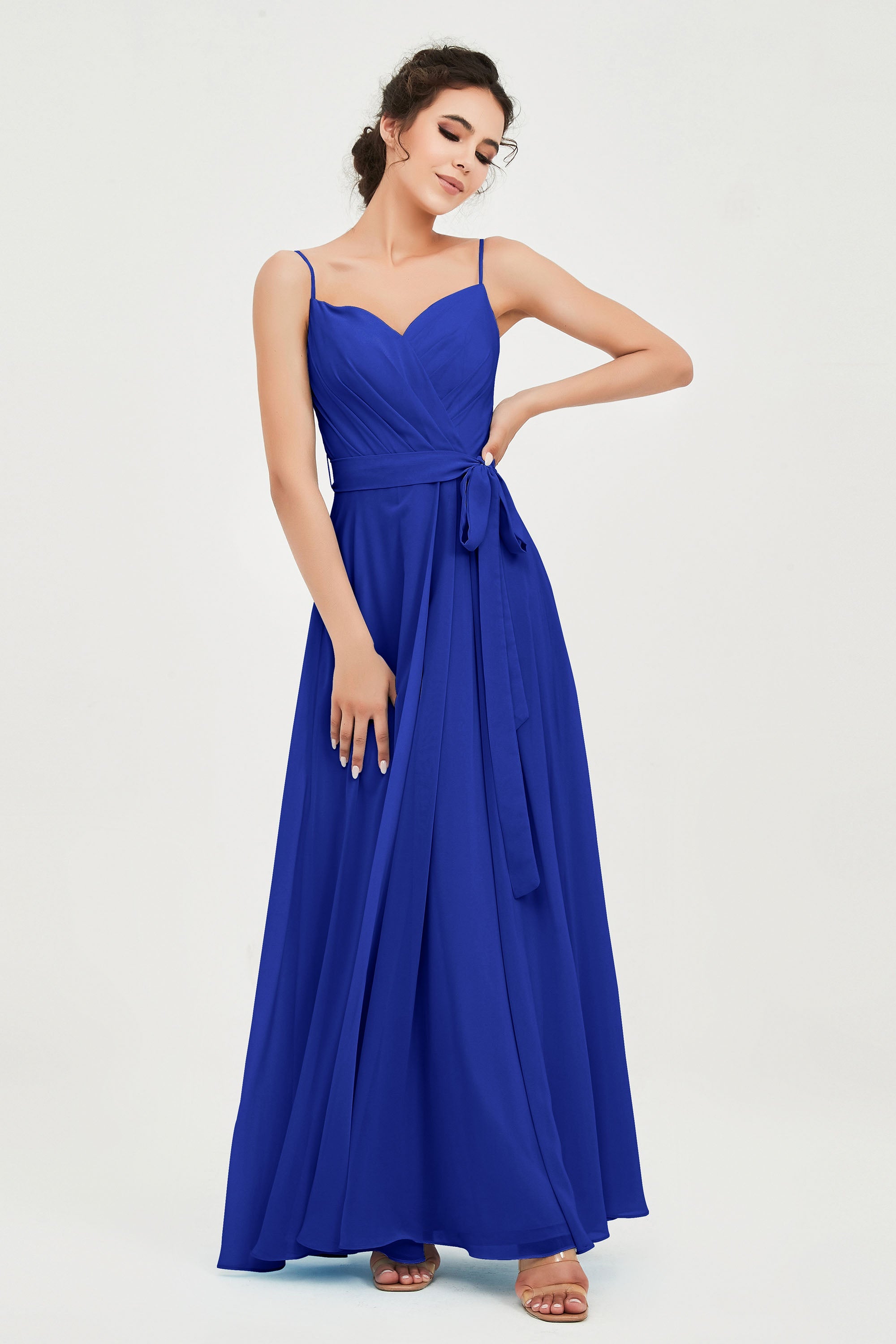Spaghetti Straps Chiffon Bridesmaid Dress Sweetheart A line Formal Evening Dresses Gowns