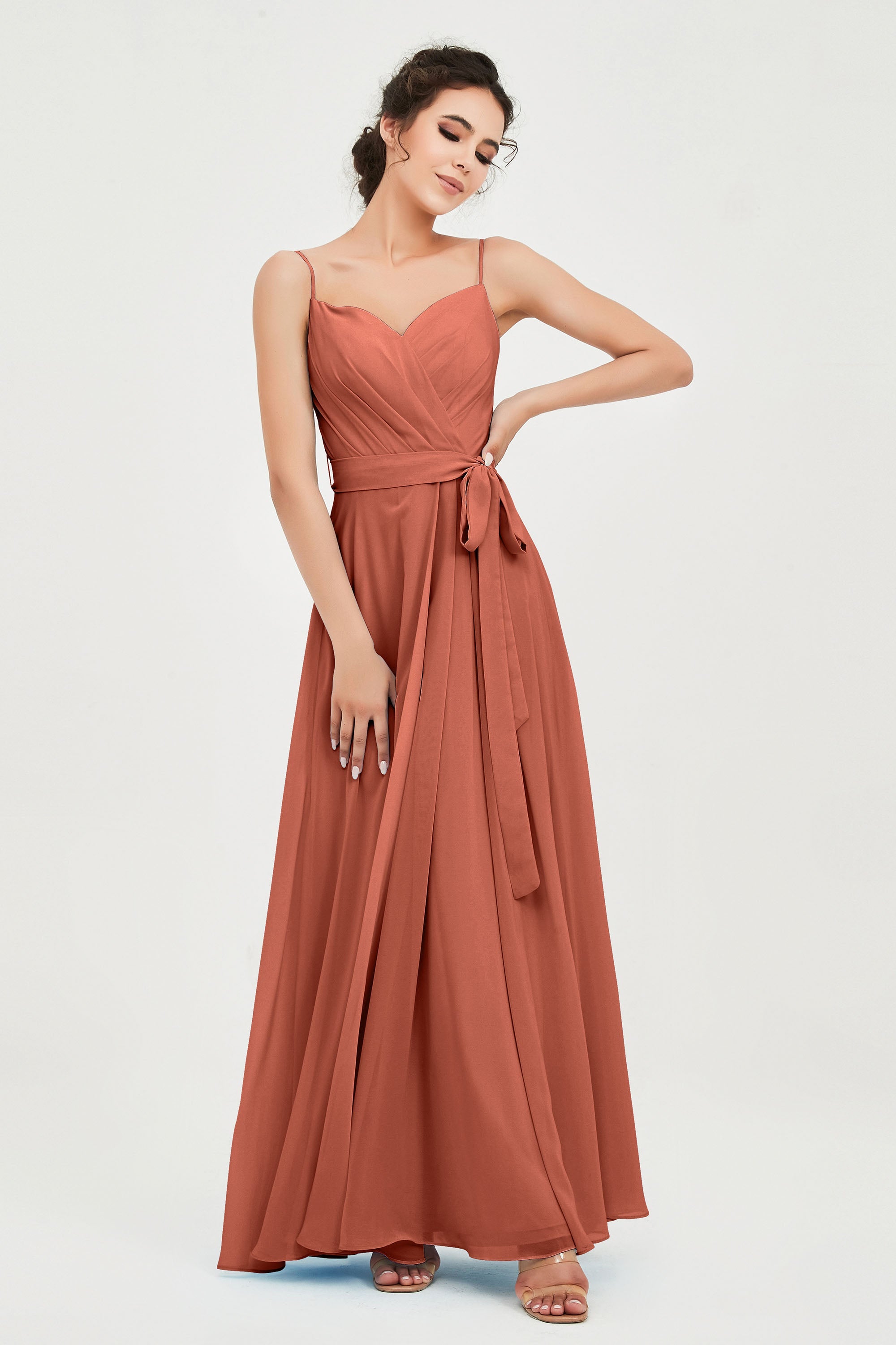 Spaghetti Straps Chiffon Bridesmaid Dress Sweetheart A line Formal Evening Dresses Gowns