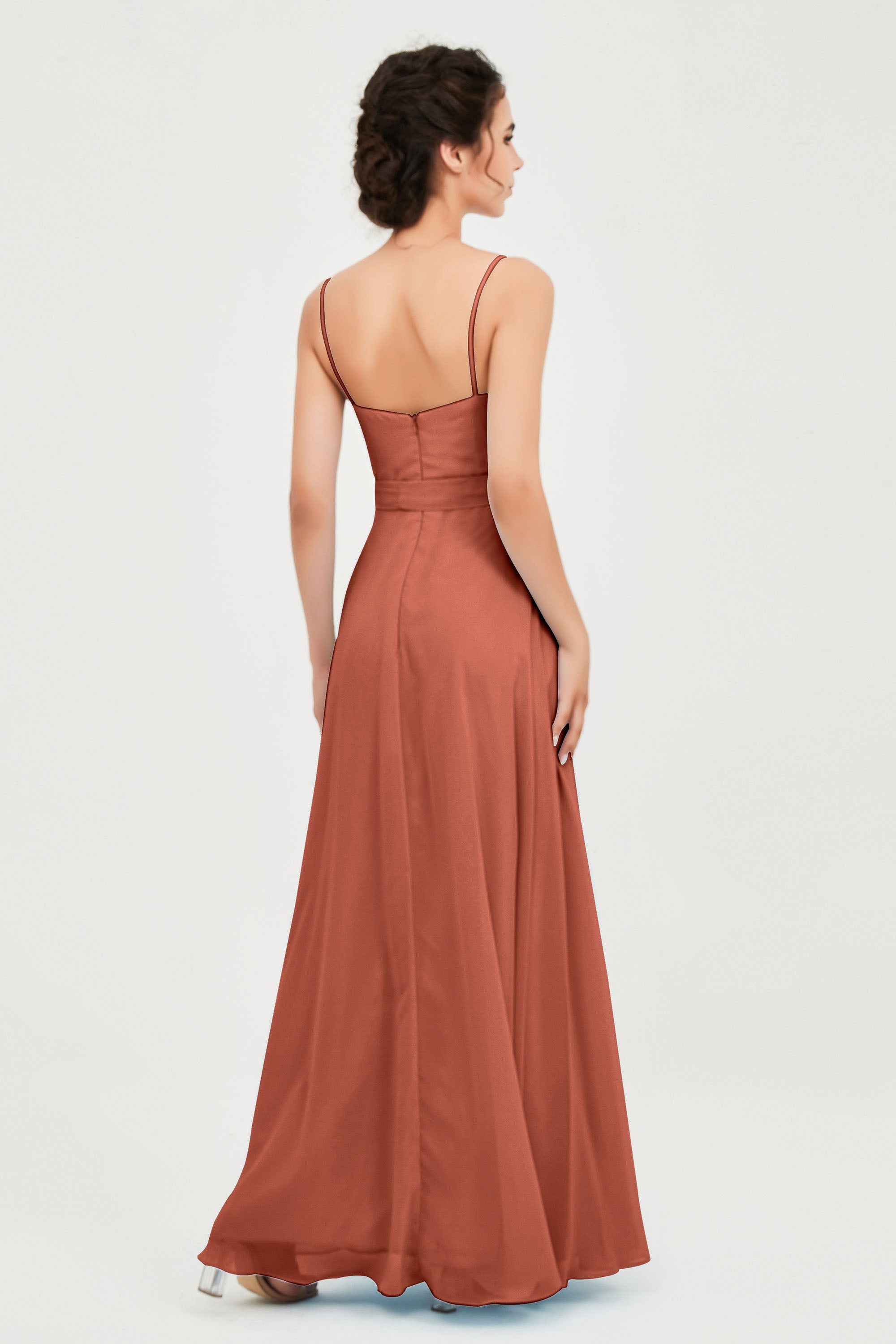 Spaghetti Straps Chiffon Bridesmaid Dress Sweetheart A line Formal Evening Dresses Gowns