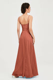 Spaghetti Straps Chiffon Bridesmaid Dress Sweetheart A line Formal Evening Dresses Gowns