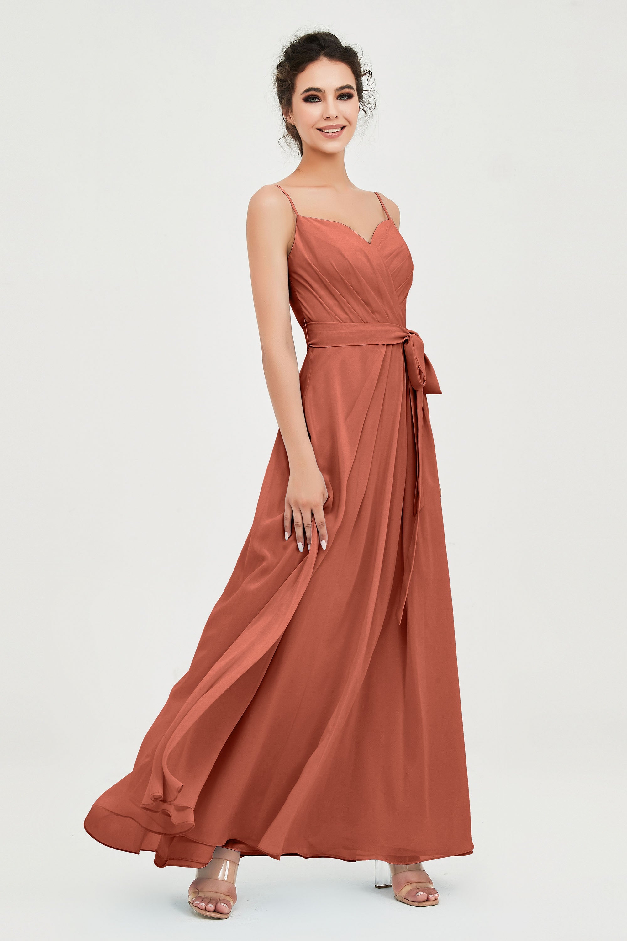 Spaghetti Straps Chiffon Bridesmaid Dress Sweetheart A line Formal Evening Dresses Gowns