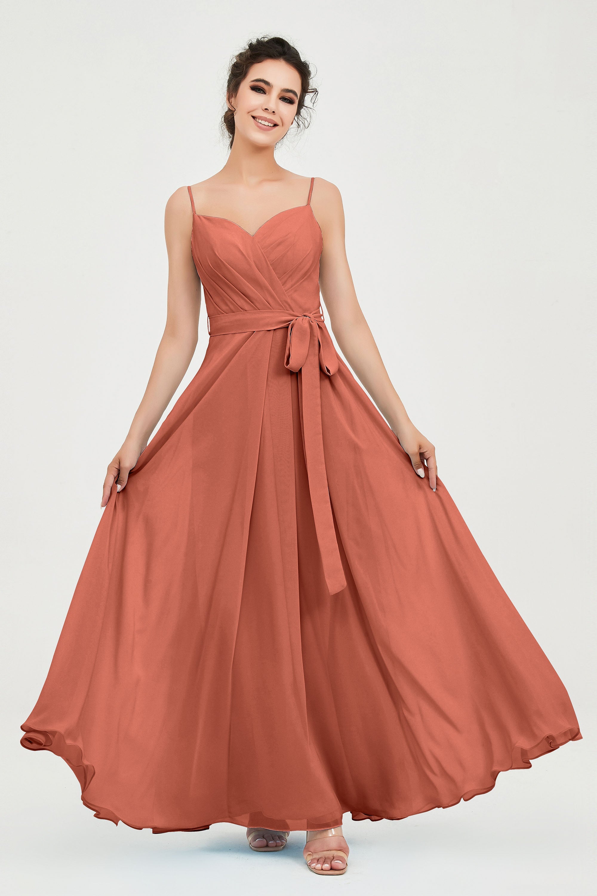 Spaghetti Straps Chiffon Bridesmaid Dress Sweetheart A line Formal Evening Dresses Gowns