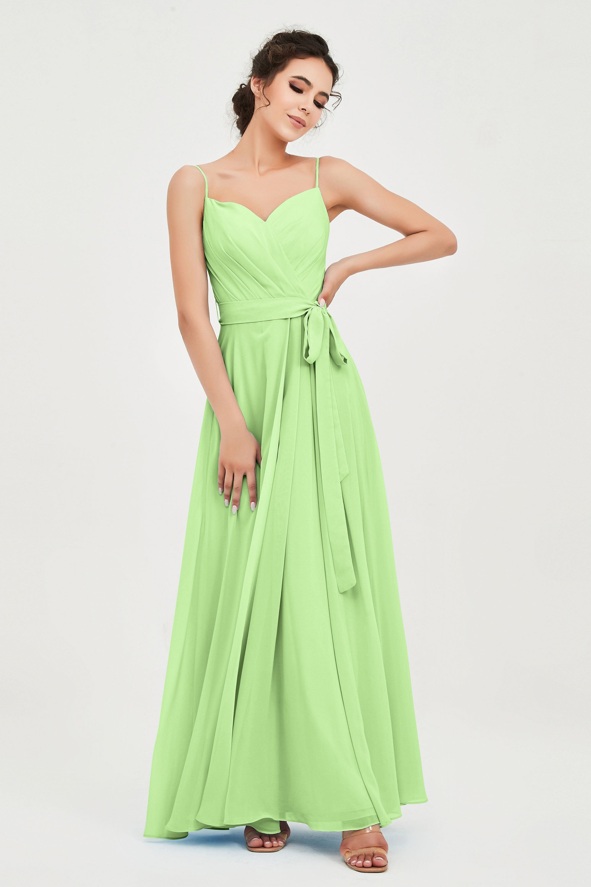 Spaghetti Straps Chiffon Bridesmaid Dress Sweetheart A line Formal Evening Dresses Gowns