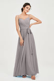 Spaghetti Straps Chiffon Bridesmaid Dress Sweetheart A line Formal Evening Dresses Gowns