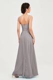 Spaghetti Straps Chiffon Bridesmaid Dress Sweetheart A line Formal Evening Dresses Gowns