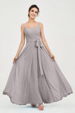Spaghetti Straps Chiffon Bridesmaid Dress Sweetheart A line Formal Evening Dresses Gowns