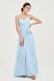 Spaghetti Straps Chiffon Bridesmaid Dress Sweetheart A line Formal Evening Dresses Gowns