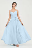 Spaghetti Straps Chiffon Bridesmaid Dress Sweetheart A line Formal Evening Dresses Gowns