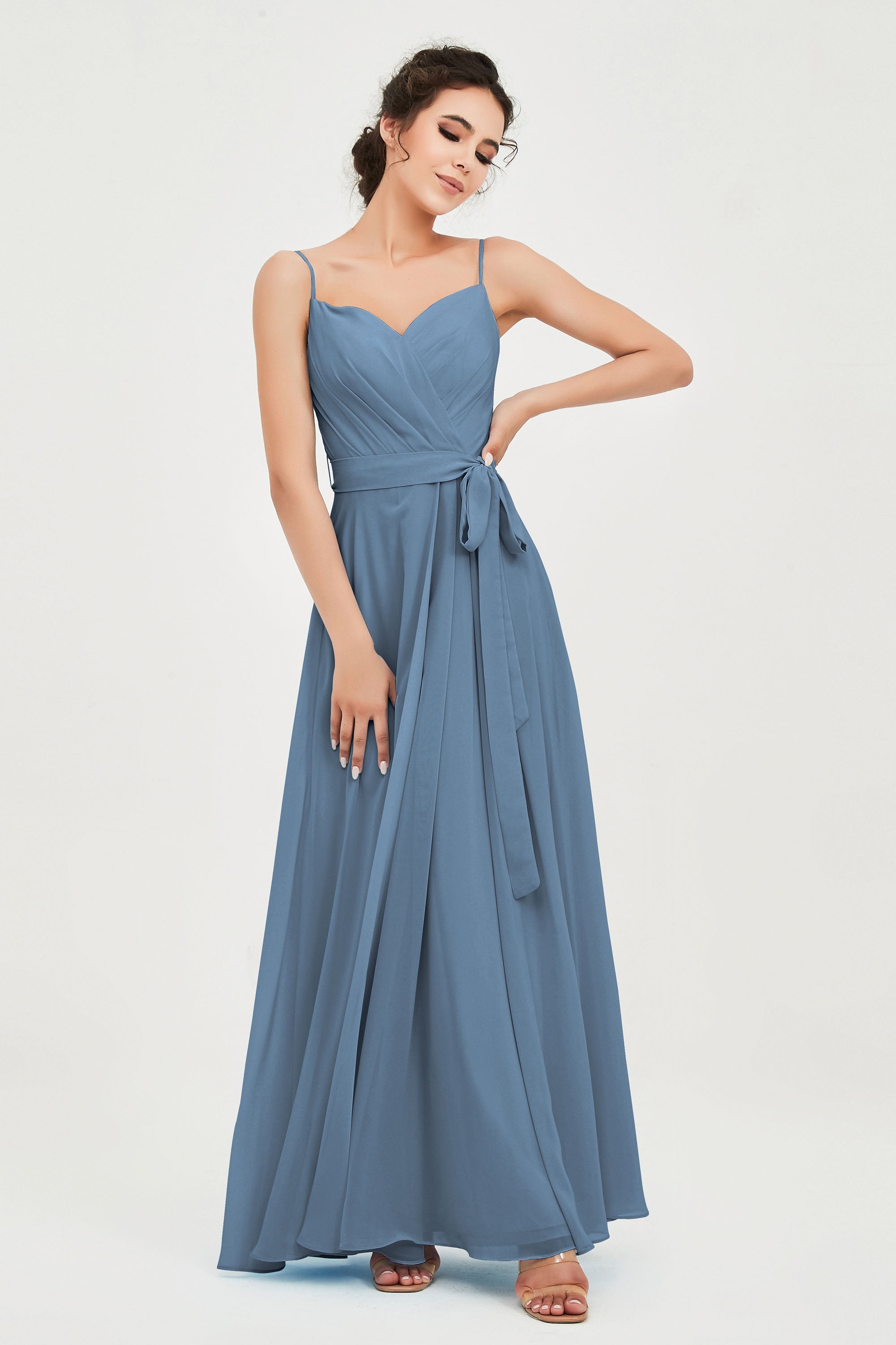 Spaghetti Straps Chiffon Bridesmaid Dress Sweetheart A line Formal Evening Dresses Gowns