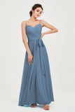 Spaghetti Straps Chiffon Bridesmaid Dress Sweetheart A line Formal Evening Dresses Gowns