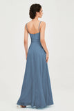 Spaghetti Straps Chiffon Bridesmaid Dress Sweetheart A line Formal Evening Dresses Gowns