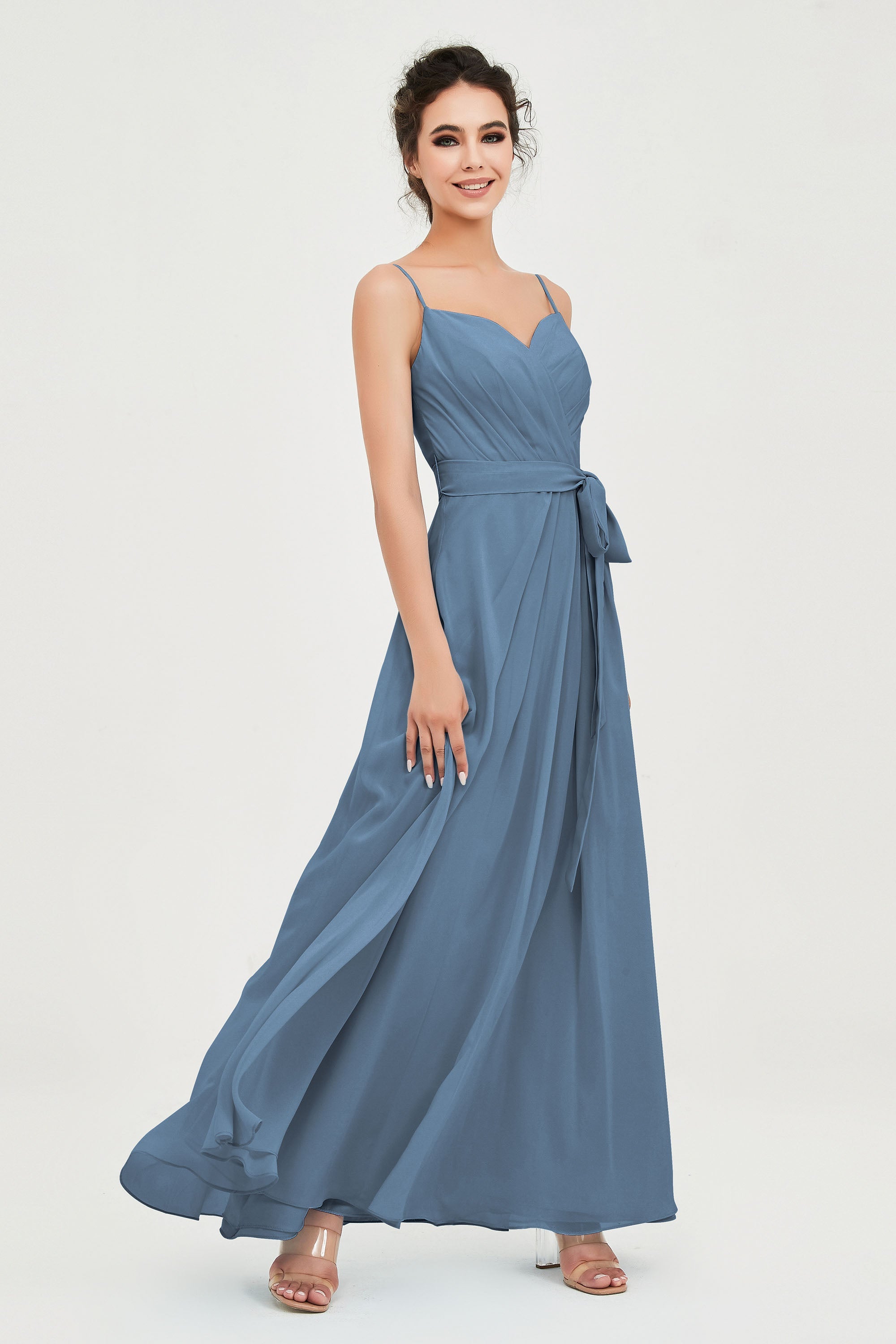 Spaghetti Straps Chiffon Bridesmaid Dress Sweetheart A line Formal Evening Dresses Gowns