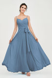 Spaghetti Straps Chiffon Bridesmaid Dress Sweetheart A line Formal Evening Dresses Gowns