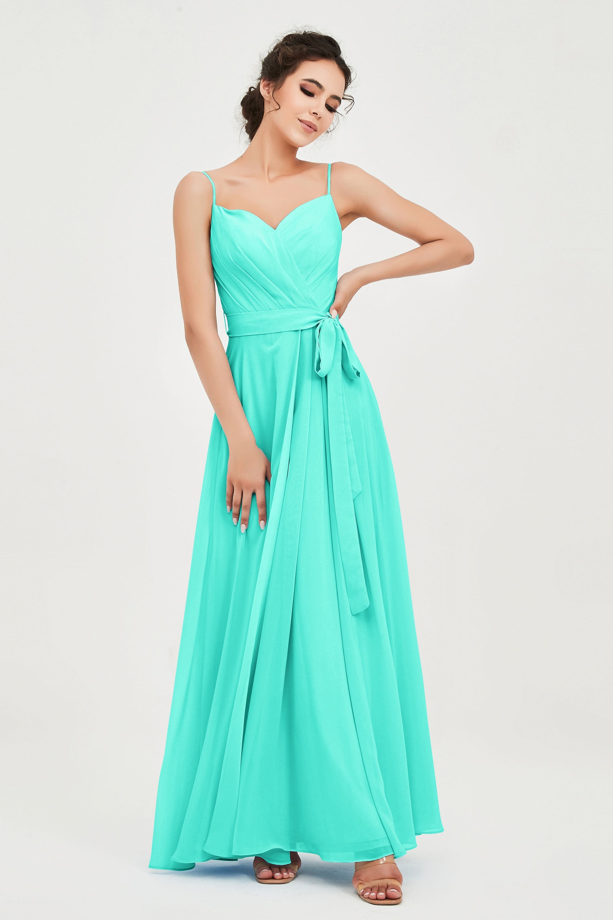Spaghetti Straps Chiffon Bridesmaid Dress Sweetheart A line Formal Evening Dresses Gowns