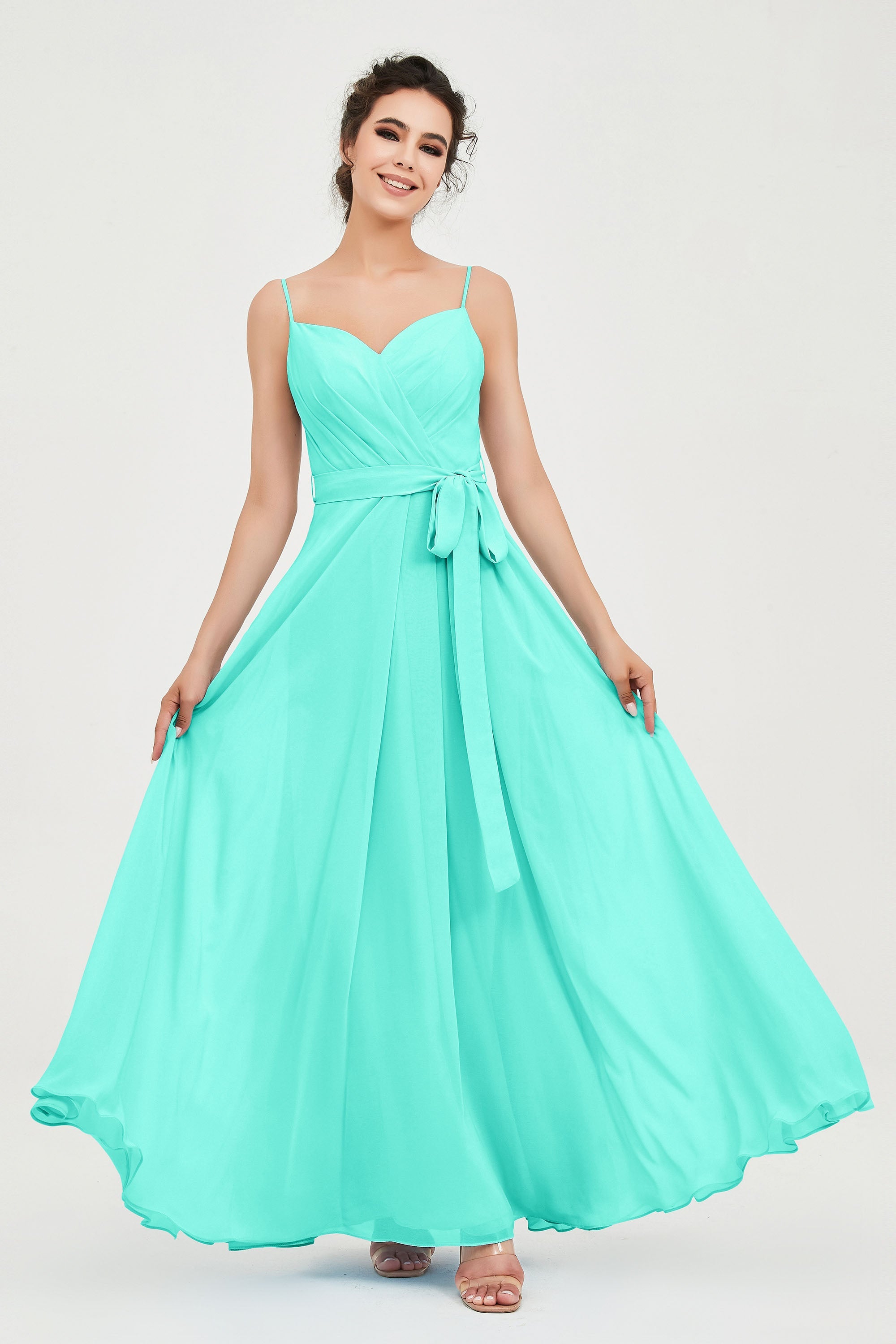 Spaghetti Straps Chiffon Bridesmaid Dress Sweetheart A line Formal Evening Dresses Gowns