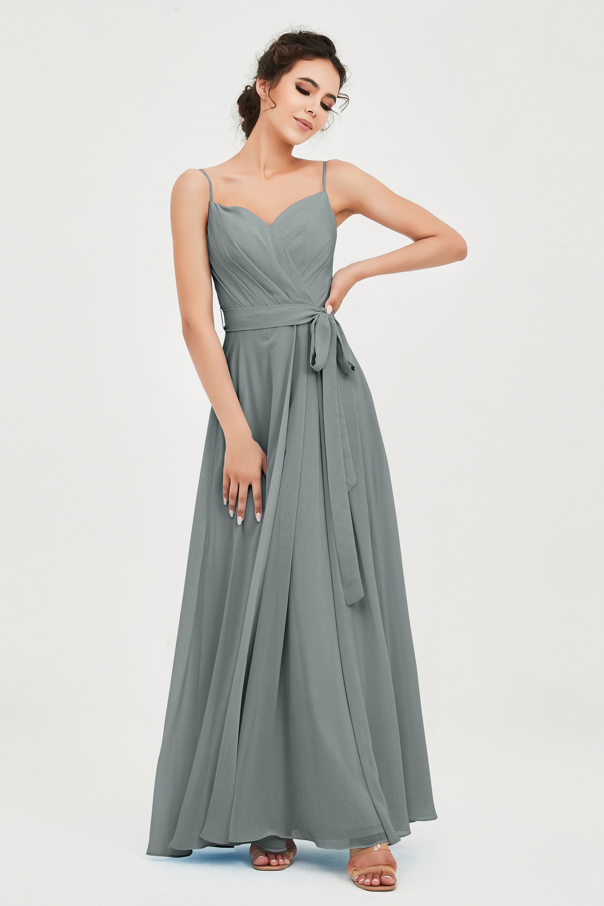 Spaghetti Straps Chiffon Bridesmaid Dress Sweetheart A line Formal Evening Dresses Gowns