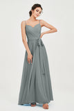 Spaghetti Straps Chiffon Bridesmaid Dress Sweetheart A line Formal Evening Dresses Gowns