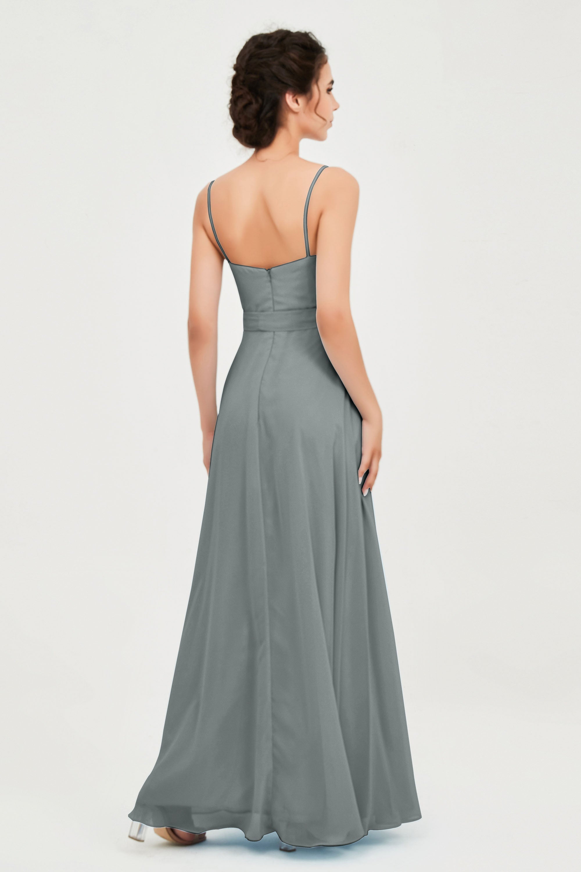 Spaghetti Straps Chiffon Bridesmaid Dress Sweetheart A line Formal Evening Dresses Gowns