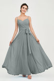 Spaghetti Straps Chiffon Bridesmaid Dress Sweetheart A line Formal Evening Dresses Gowns