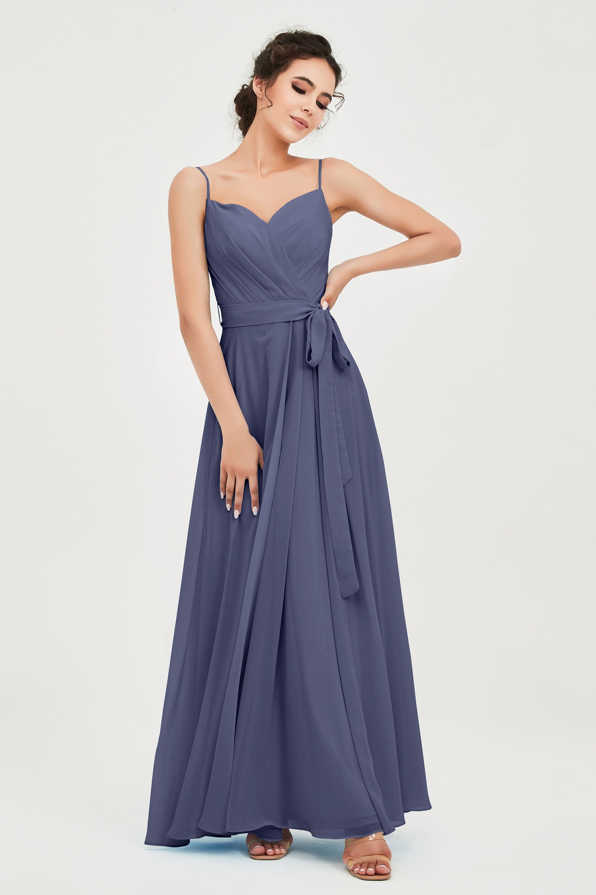 Spaghetti Straps Chiffon Bridesmaid Dress Sweetheart A line Formal Evening Dresses Gowns