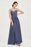 Spaghetti Straps Chiffon Bridesmaid Dress Sweetheart A line Formal Evening Dresses Gowns