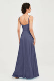 Spaghetti Straps Chiffon Bridesmaid Dress Sweetheart A line Formal Evening Dresses Gowns