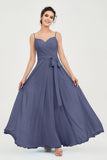 Spaghetti Straps Chiffon Bridesmaid Dress Sweetheart A line Formal Evening Dresses Gowns