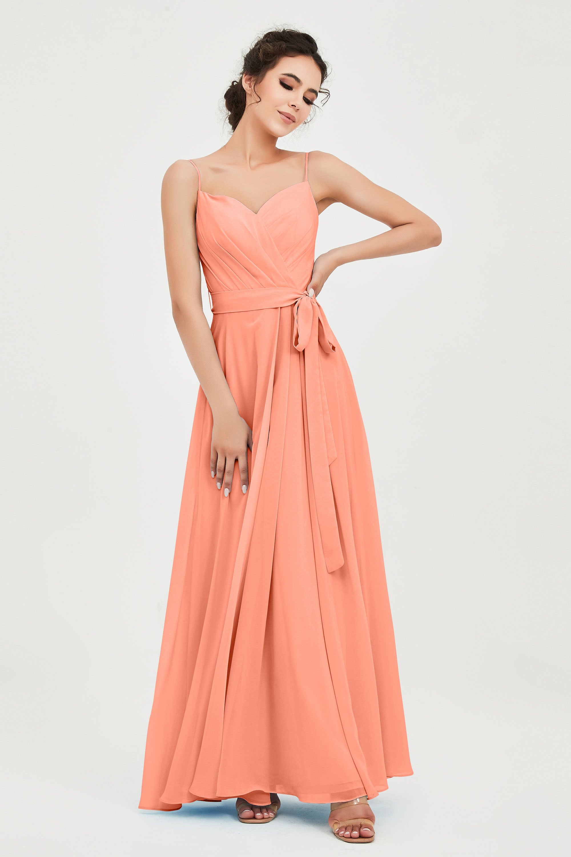 Spaghetti Straps Chiffon Bridesmaid Dress Sweetheart A line Formal Evening Dresses Gowns