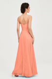 Spaghetti Straps Chiffon Bridesmaid Dress Sweetheart A line Formal Evening Dresses Gowns