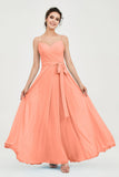 Spaghetti Straps Chiffon Bridesmaid Dress Sweetheart A line Formal Evening Dresses Gowns