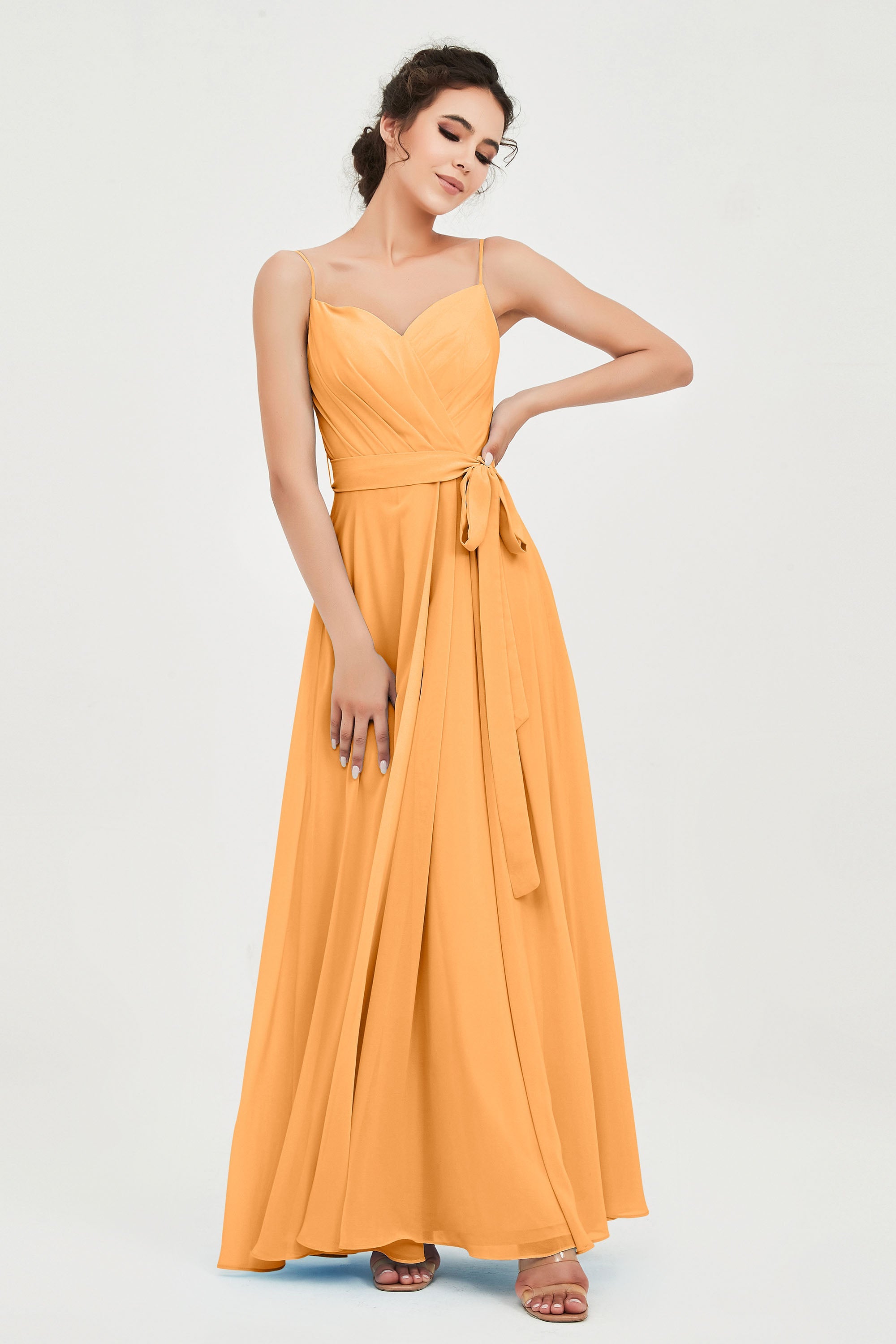 Spaghetti Straps Chiffon Bridesmaid Dress Sweetheart A line Formal Evening Dresses Gowns