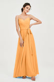 Spaghetti Straps Chiffon Bridesmaid Dress Sweetheart A line Formal Evening Dresses Gowns