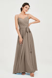 Spaghetti Straps Chiffon Bridesmaid Dress Sweetheart A line Formal Evening Dresses Gowns