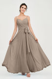 Spaghetti Straps Chiffon Bridesmaid Dress Sweetheart A line Formal Evening Dresses Gowns