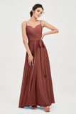 Spaghetti Straps Chiffon Bridesmaid Dress Sweetheart A line Formal Evening Dresses Gowns