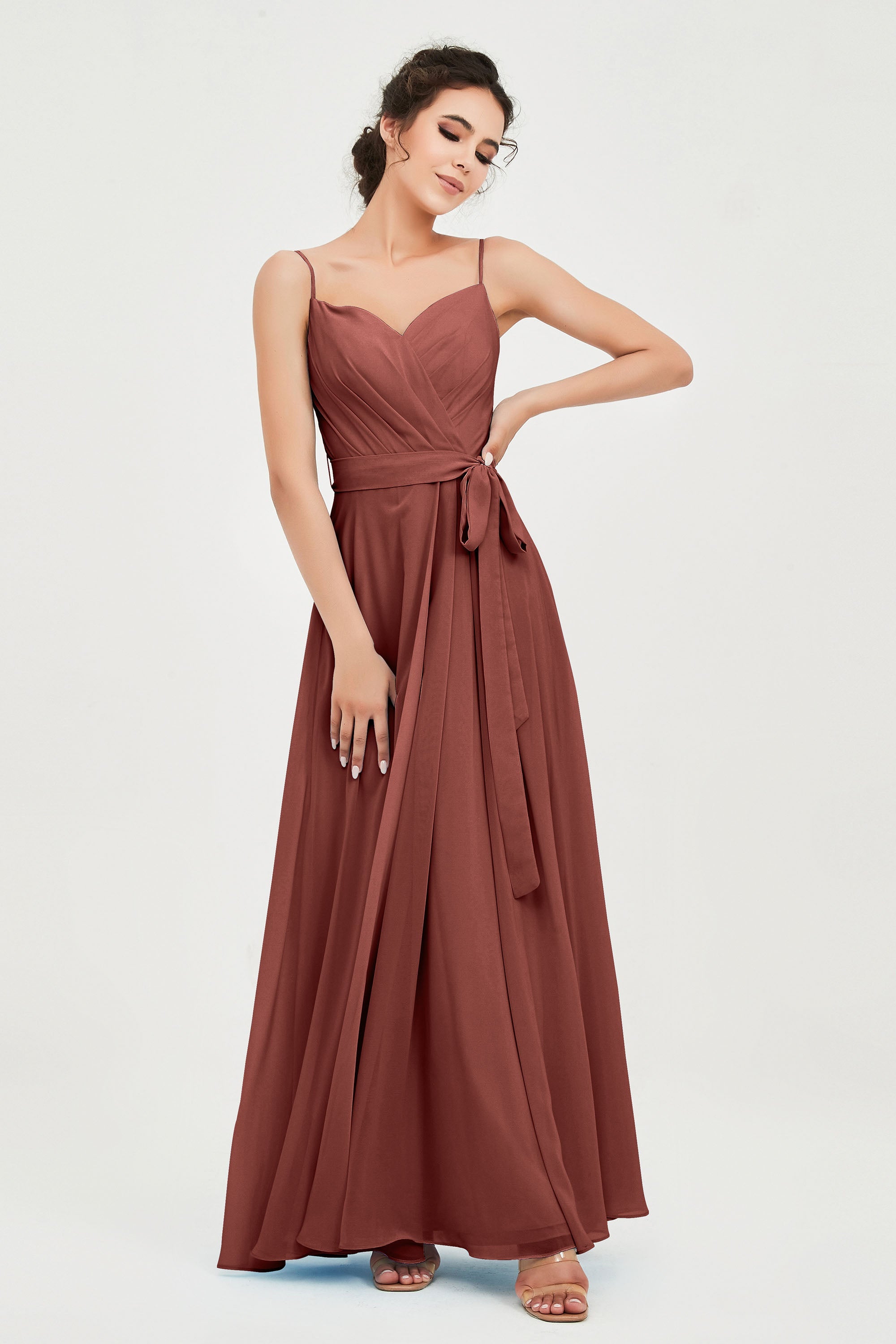 Spaghetti Straps Chiffon Bridesmaid Dress Sweetheart A line Formal Evening Dresses Gowns