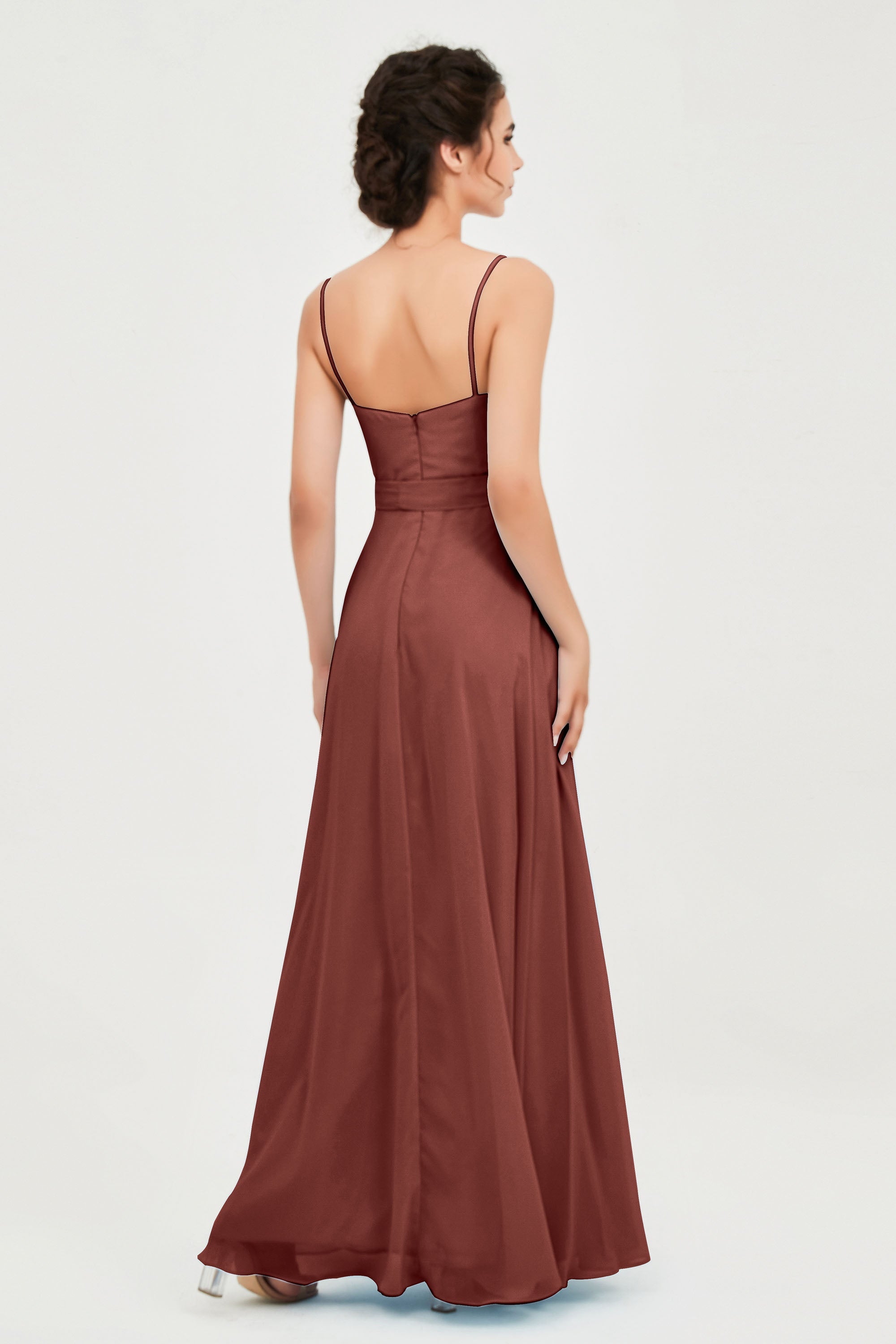 Spaghetti Straps Chiffon Bridesmaid Dress Sweetheart A line Formal Evening Dresses Gowns