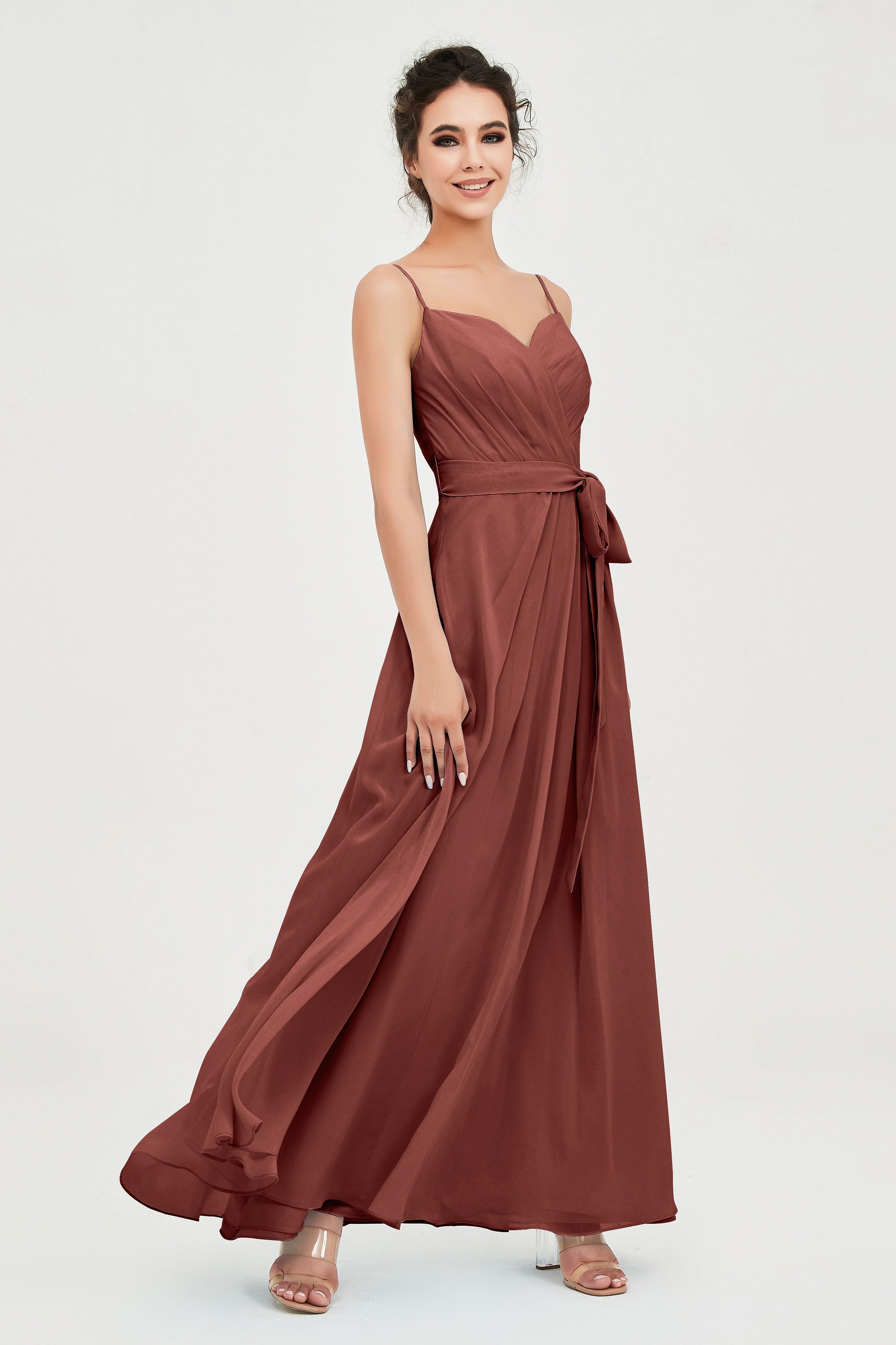 Spaghetti Straps Chiffon Bridesmaid Dress Sweetheart A line Formal Evening Dresses Gowns