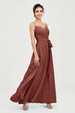 Spaghetti Straps Chiffon Bridesmaid Dress Sweetheart A line Formal Evening Dresses Gowns