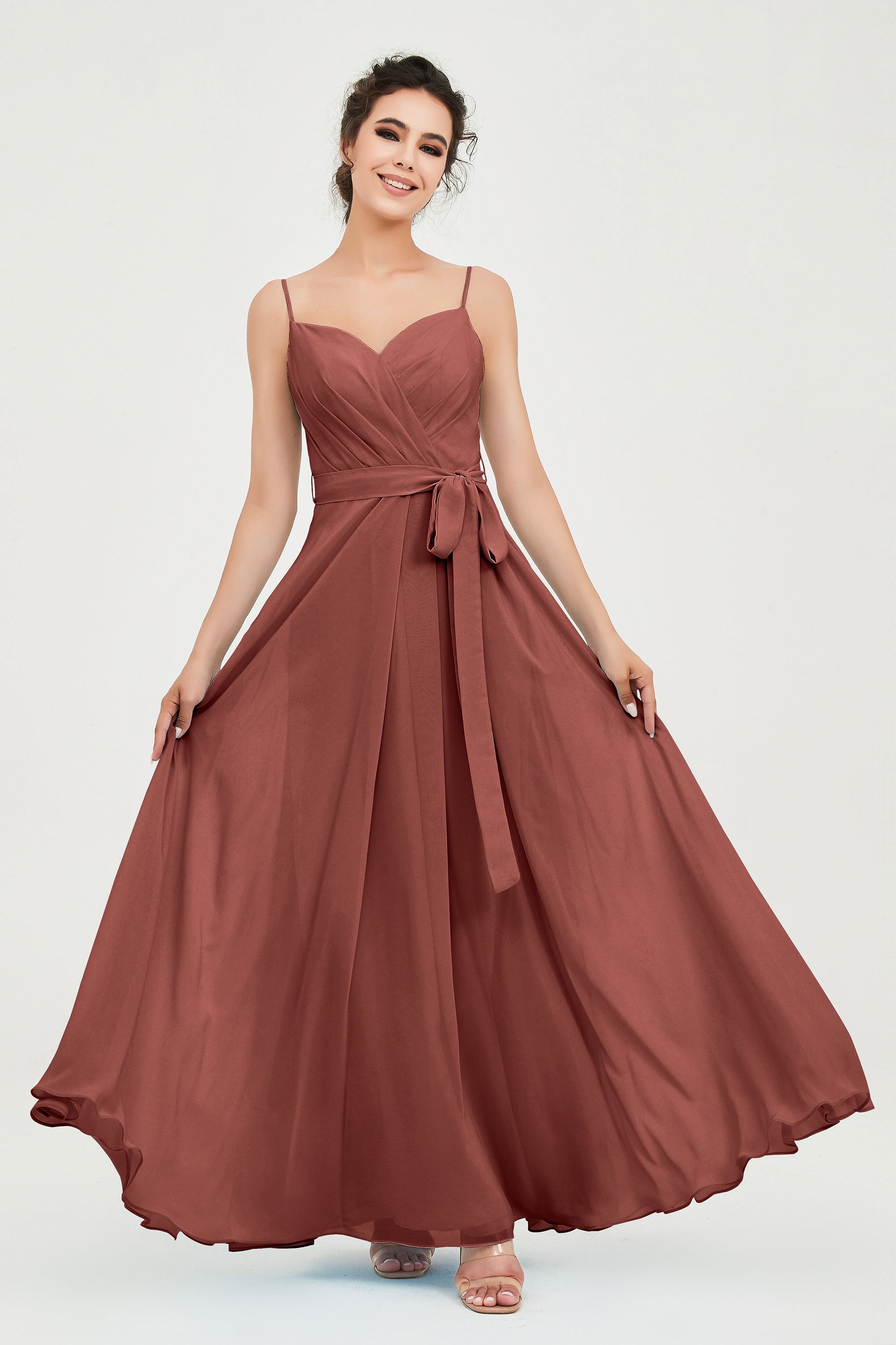 Spaghetti Straps Chiffon Bridesmaid Dress Sweetheart A line Formal Evening Dresses Gowns