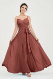 Spaghetti Straps Chiffon Bridesmaid Dress Sweetheart A line Formal Evening Dresses Gowns