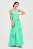 Spaghetti Straps Chiffon Bridesmaid Dress Sweetheart A line Formal Evening Dresses Gowns