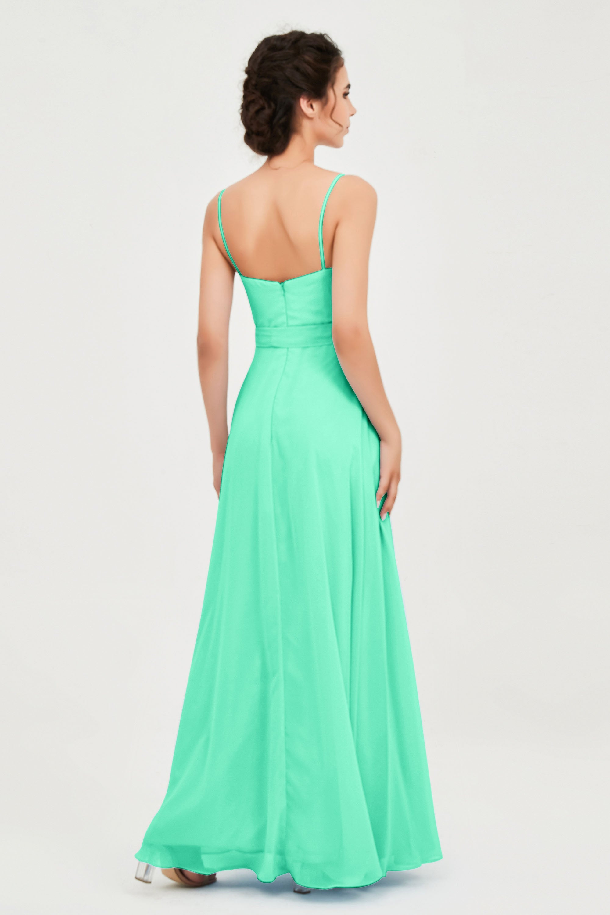 Spaghetti Straps Chiffon Bridesmaid Dress Sweetheart A line Formal Evening Dresses Gowns