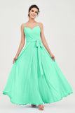 Spaghetti Straps Chiffon Bridesmaid Dress Sweetheart A line Formal Evening Dresses Gowns
