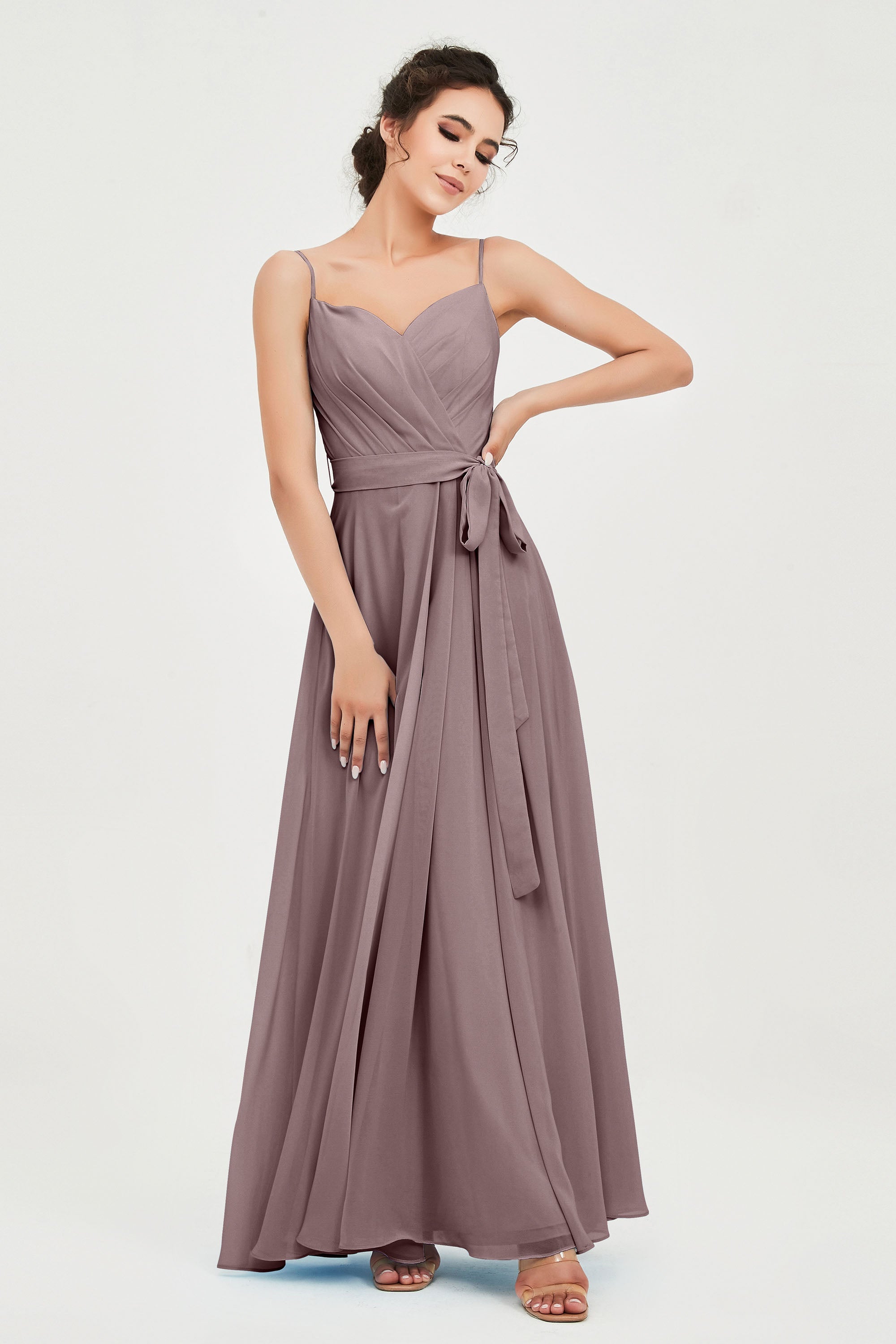 Spaghetti Straps Chiffon Bridesmaid Dress Sweetheart A line Formal Evening Dresses Gowns